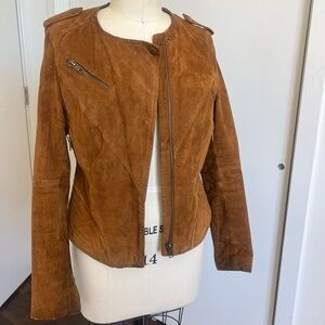 Brown leather motorcycle jacket
